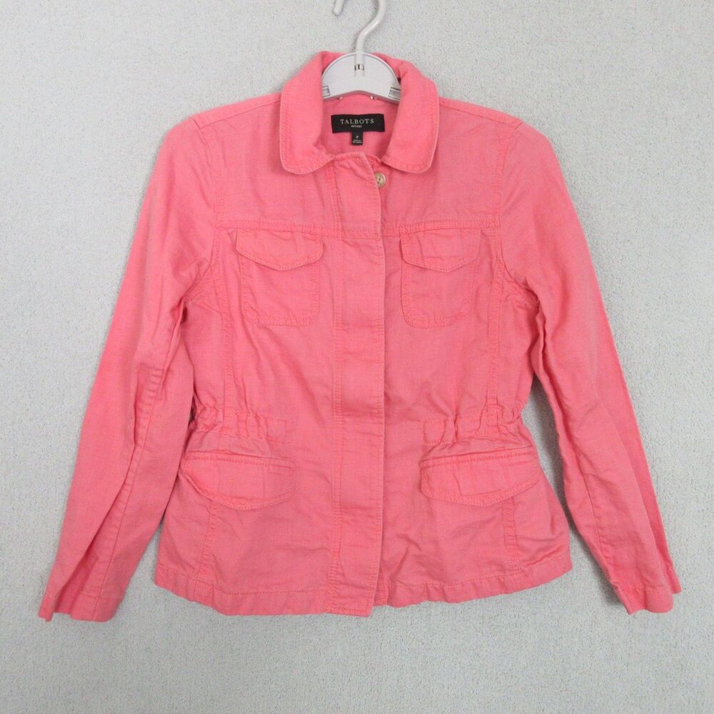 Talbots Utility Jacket Womens Petite XS Pink Drawstring Waist Lightweight Zipper